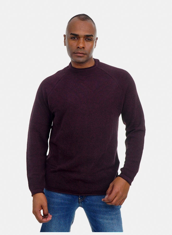 FIRE WOOD Firewood Basic Pullover Round Neck, Long Sleeves For Men- Wine Red - Image 1